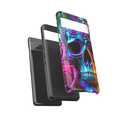 Neon Skull and Roses Vibrant Tough Phone Case