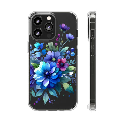 Vibrant Blue Floral Clear Phone Case