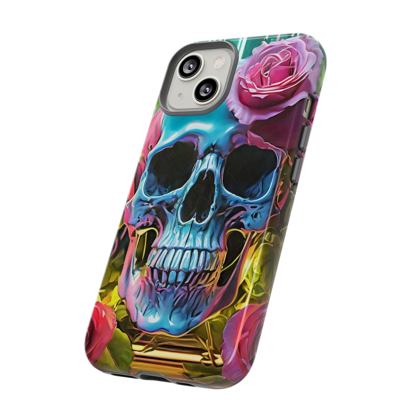 Neon Rose Skull Tough Phone Case