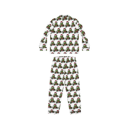 Festive Reptile Mischief Long-Sleeve Satin Pajama Set