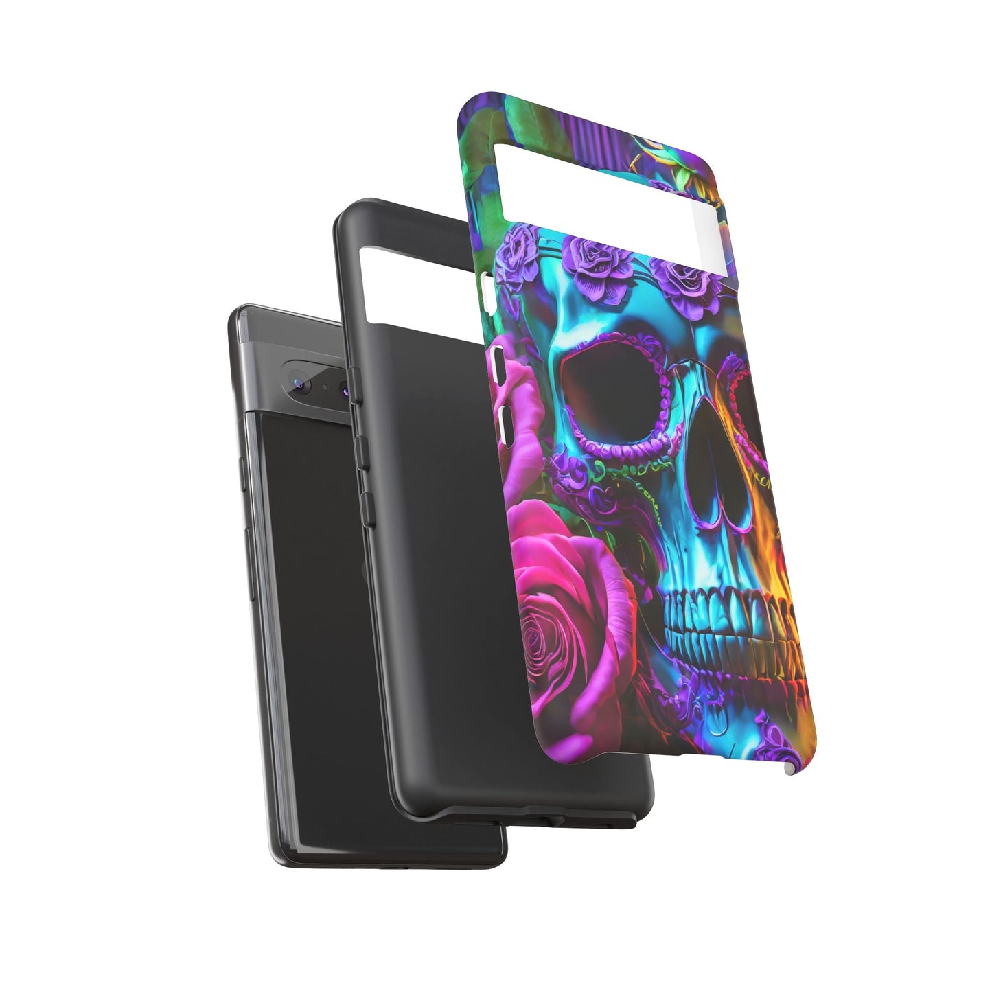 Neon Skull and Roses Vibrant Tough Phone Case