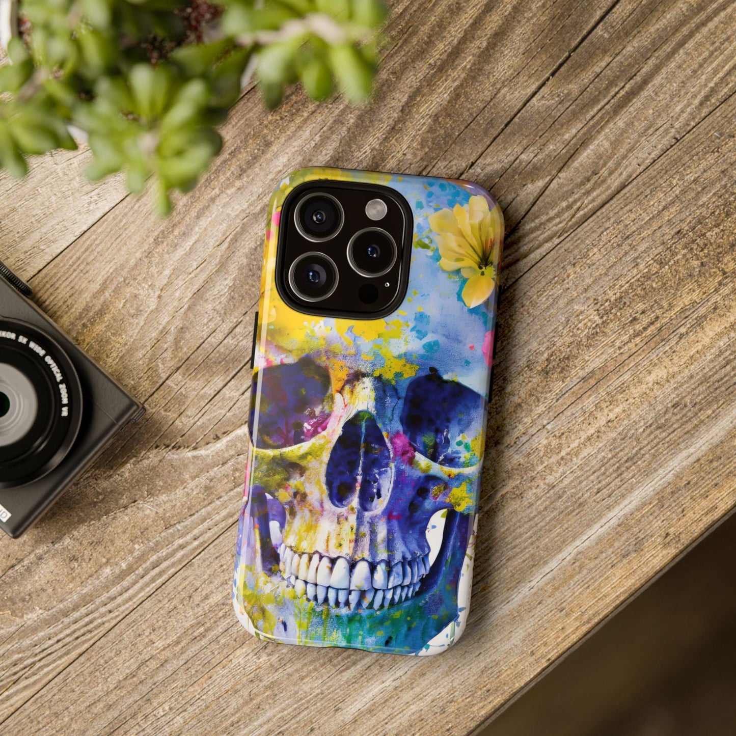 Vibrant Blue Floral Skull Tough Phone Case