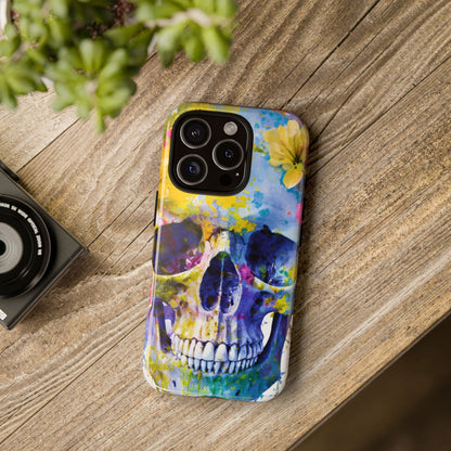 Vibrant Blue Floral Skull Tough Phone Case