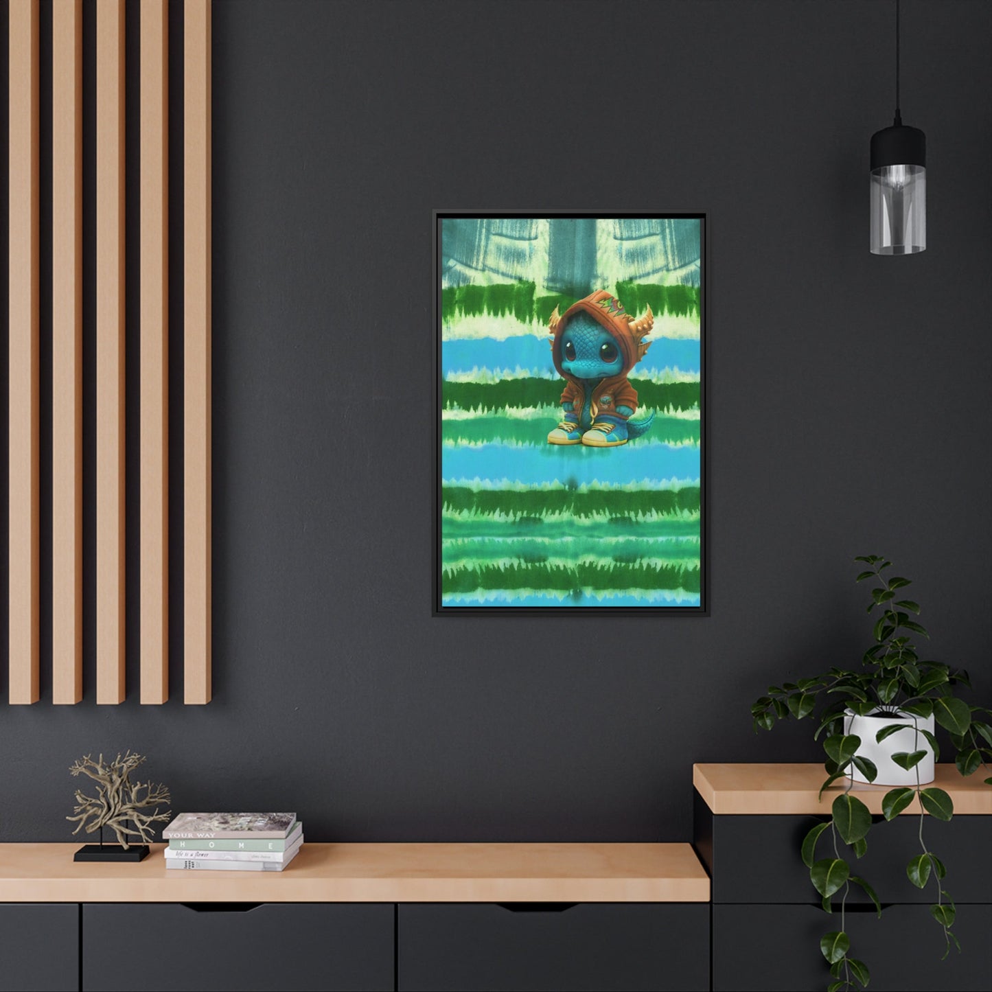 Baby Dragon Jam Aqua Matte Canvas with Black Frame