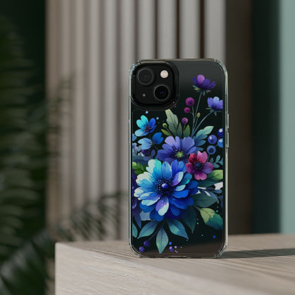 Vibrant Blue Floral Clear Phone Case
