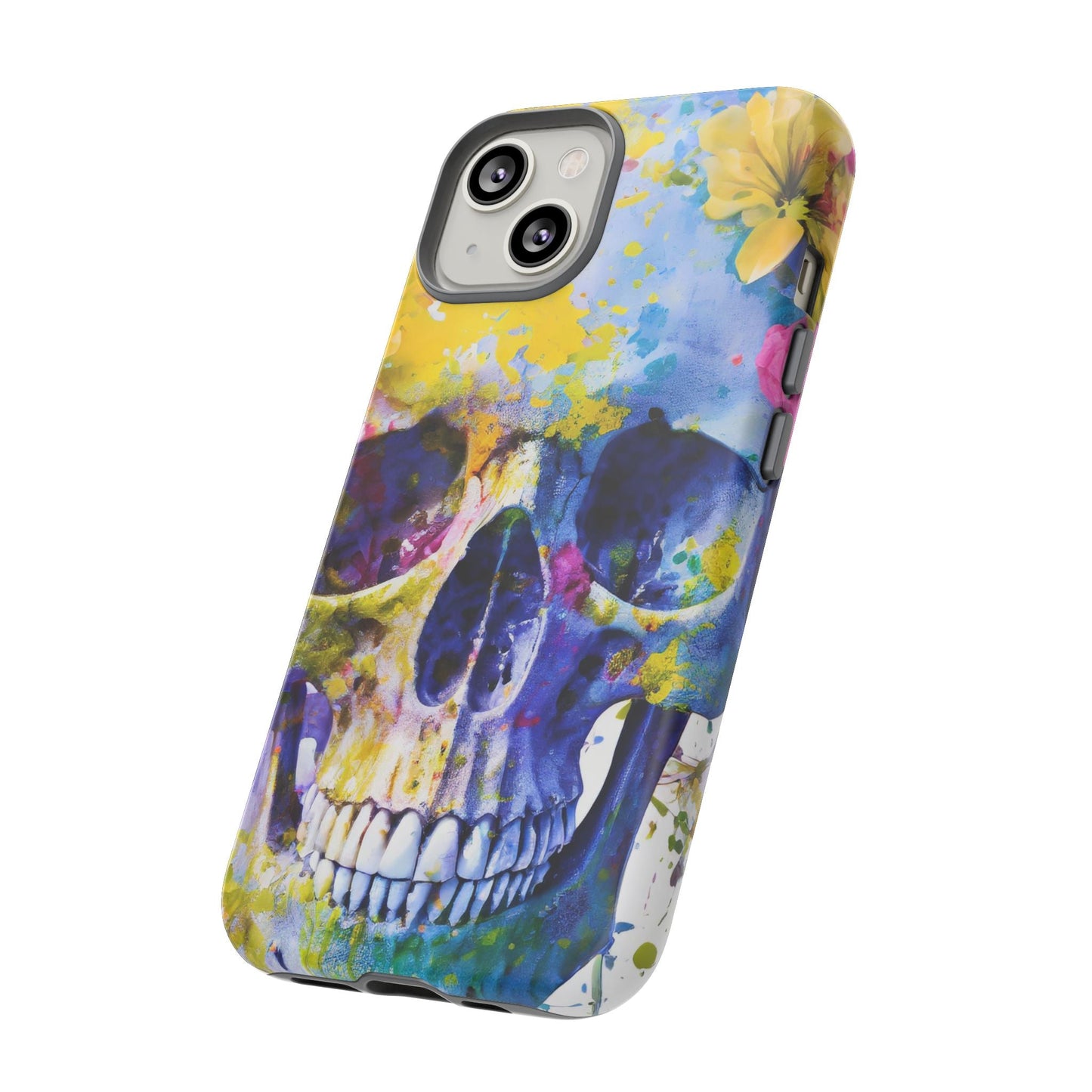 Vibrant Blue Floral Skull Tough Phone Case
