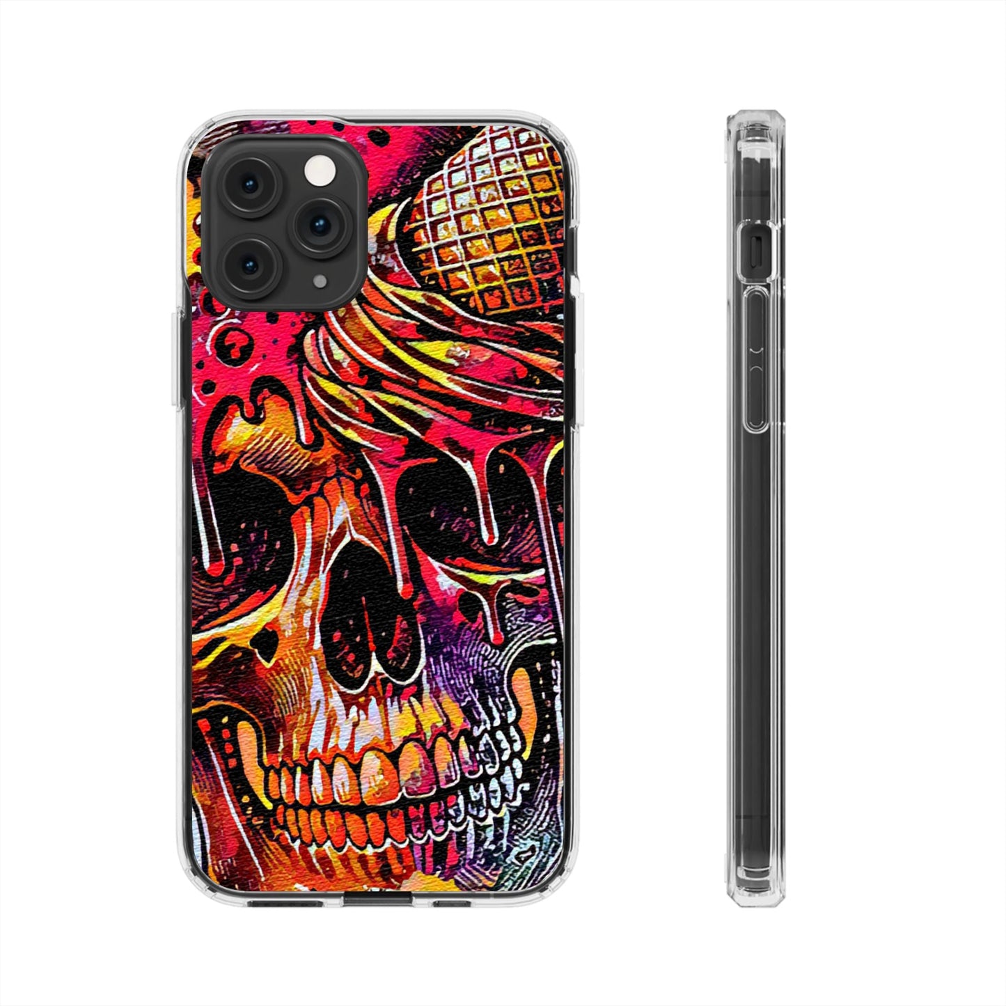 Neon Ice Cream Skull Clear Phone Case
