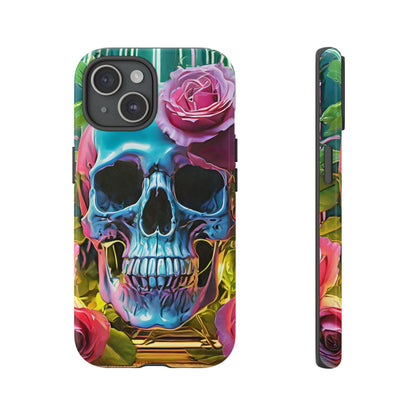 Neon Rose Skull Tough Phone Case