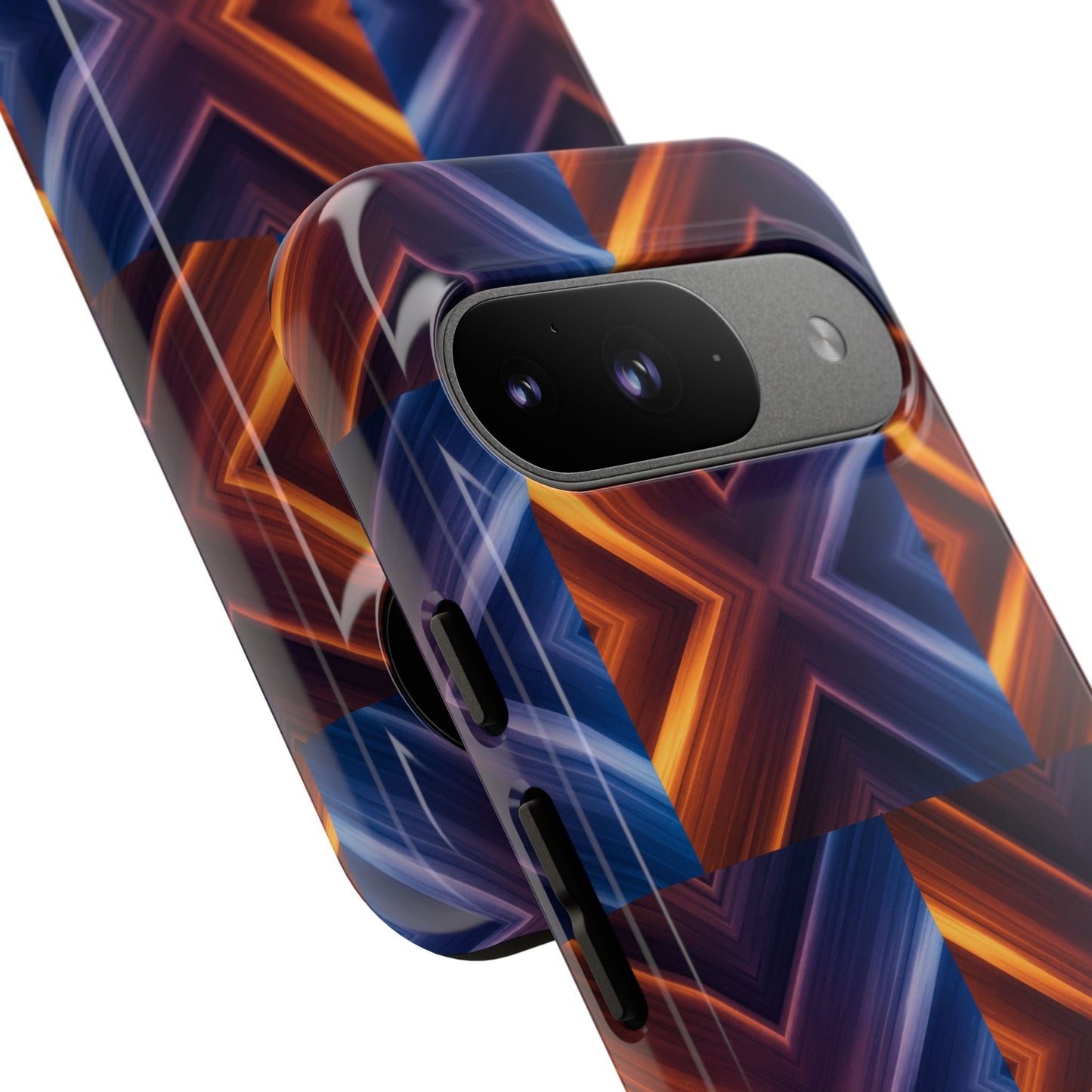 Stylish Tough Phone Case With Blue & Orange Abstract Design