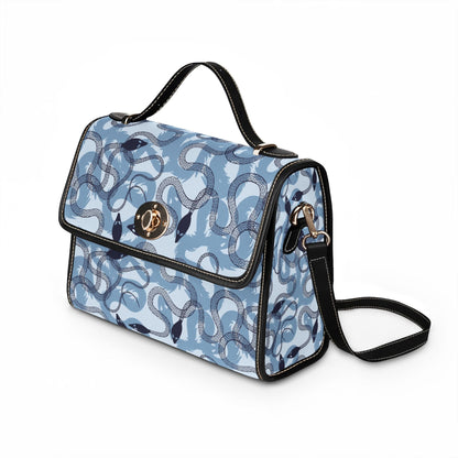 Blue Snake Pattern Fold Over Satchel