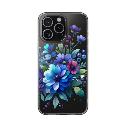 Vibrant Blue Floral Clear Phone Case