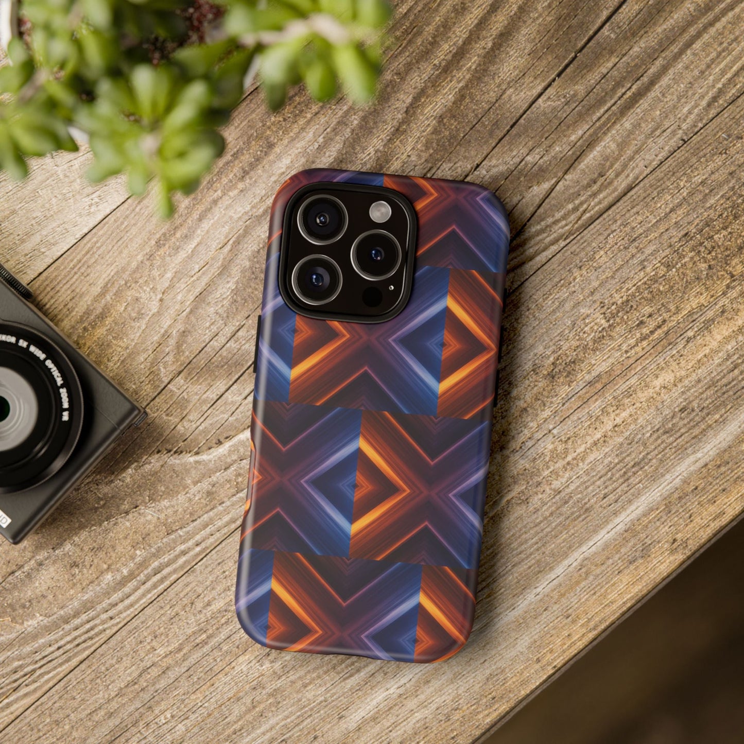 Stylish Tough Phone Case With Blue & Orange Abstract Design