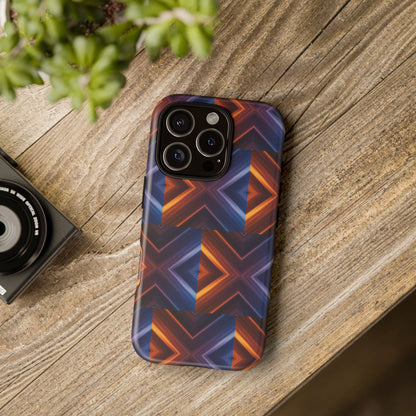 Stylish Tough Phone Case With Blue & Orange Abstract Design