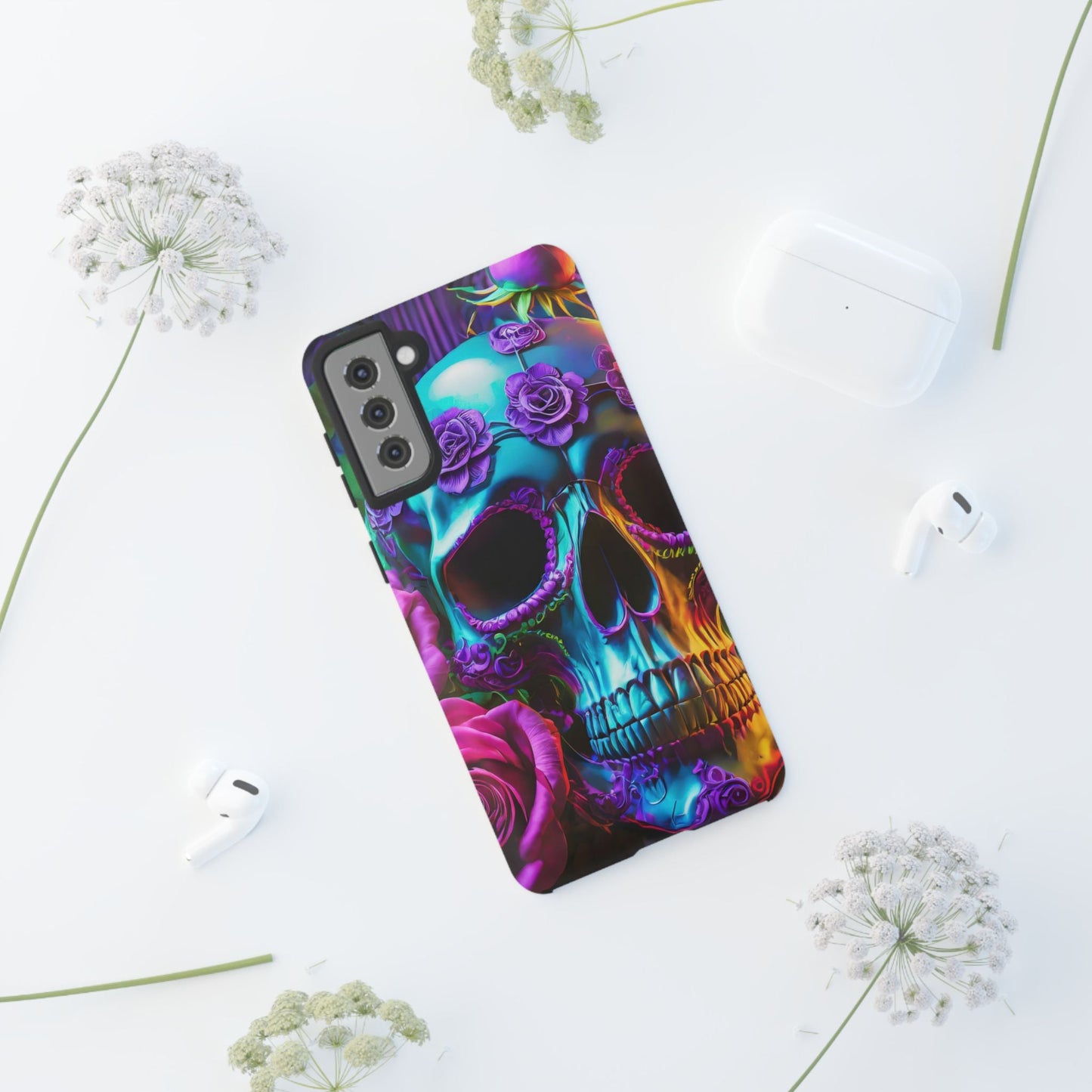 Neon Skull and Roses Vibrant Tough Phone Case