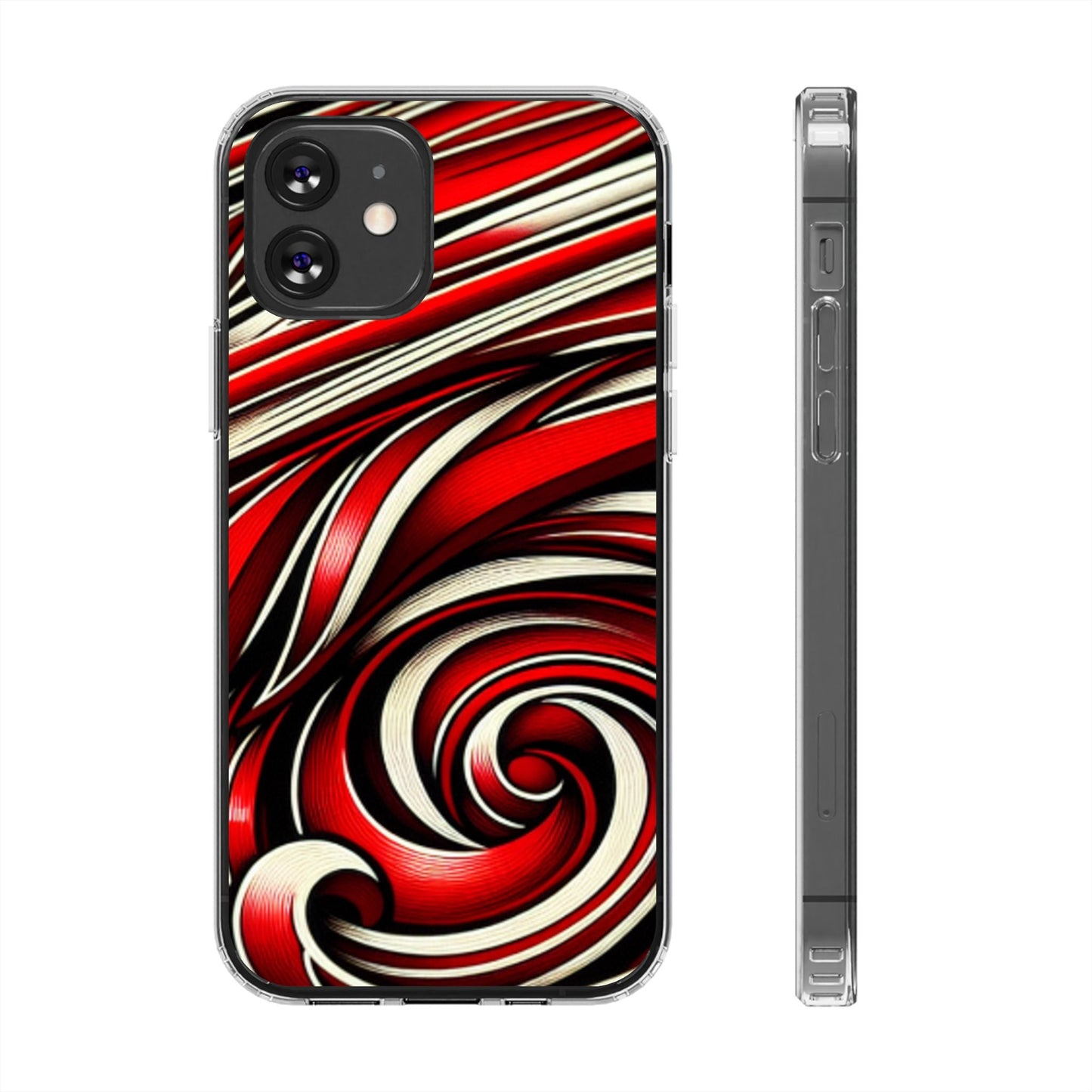Red & White Swirl Abstract Clear Phone Case