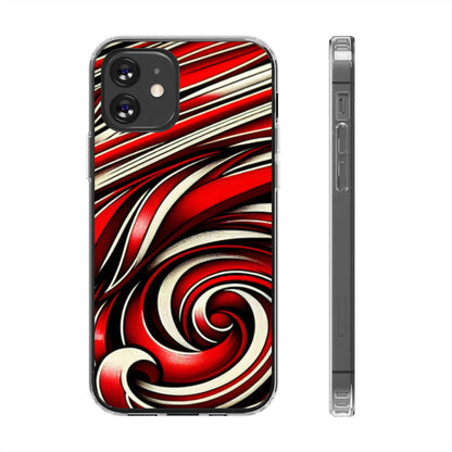 Red & White Swirl Abstract Clear Phone Case
