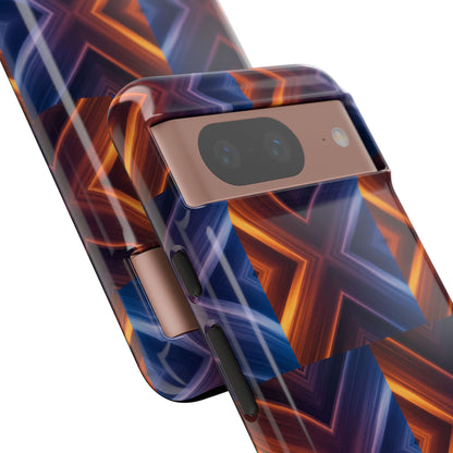 Stylish Tough Phone Case With Blue & Orange Abstract Design