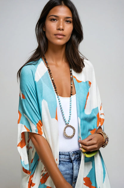 Ocean Bloom Kimono Wrap Aquamarine