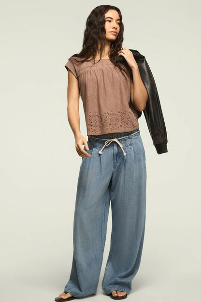 [157875-530] WOMENS LUCKY BRAND SHELL SLEEVE SQUARE NECK TOP - ETHEREA