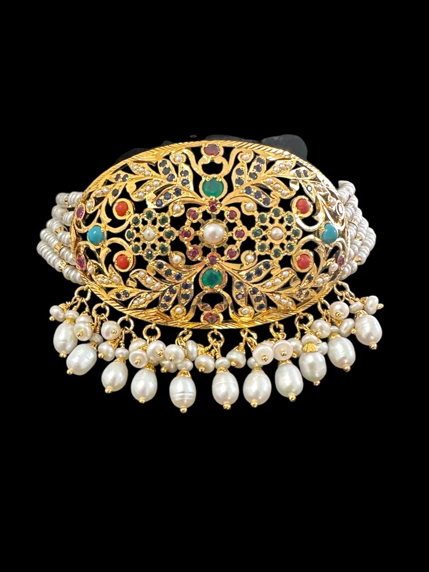 Navratan / Multicolored Jadau choker Set in Gold Plated Silver ( SHIPS IN 5 WEEKS  )