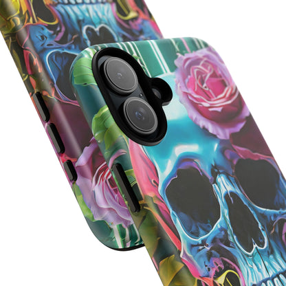 Neon Rose Skull Tough Phone Case