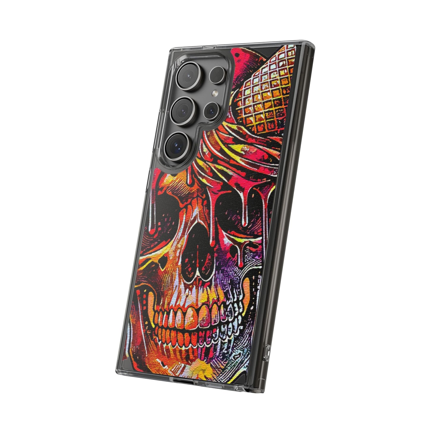 Neon Ice Cream Skull Clear Phone Case