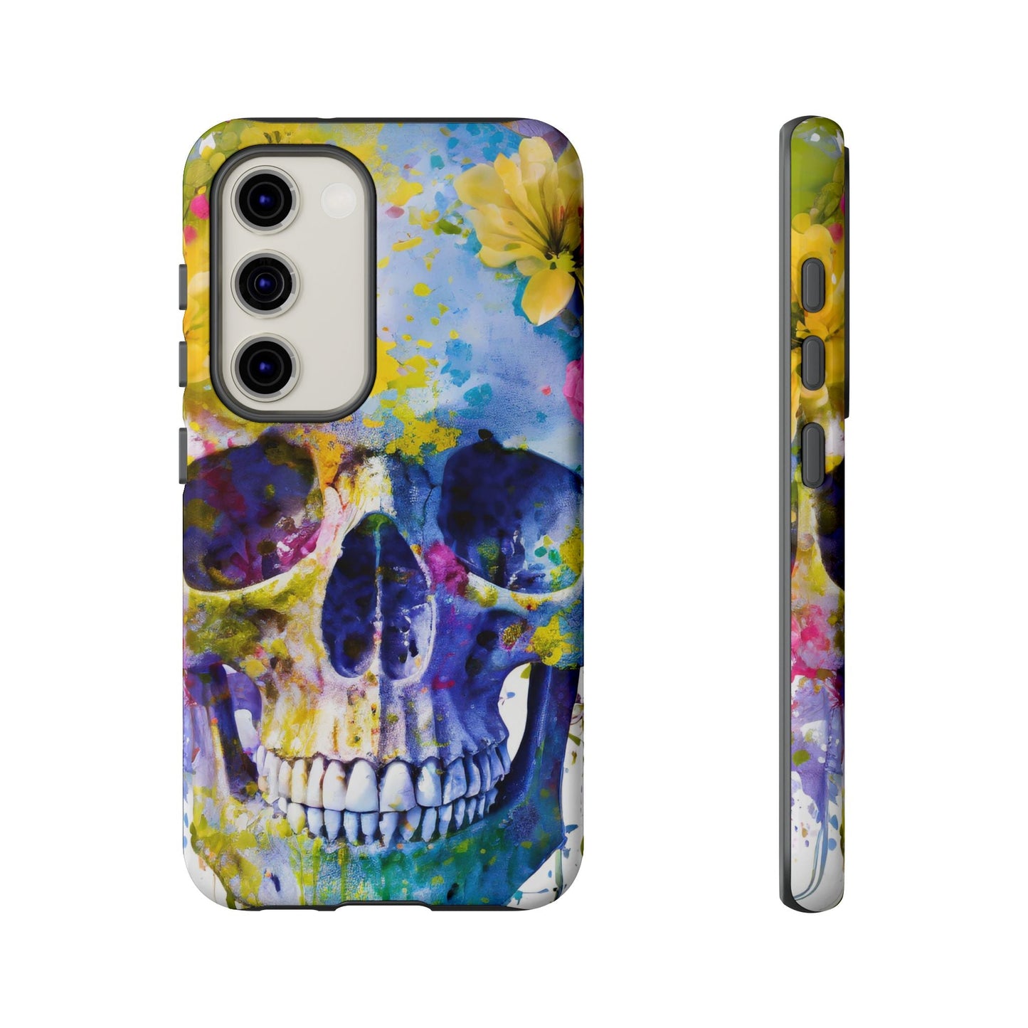 Vibrant Blue Floral Skull Tough Phone Case
