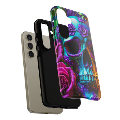 Neon Skull and Roses Vibrant Tough Phone Case