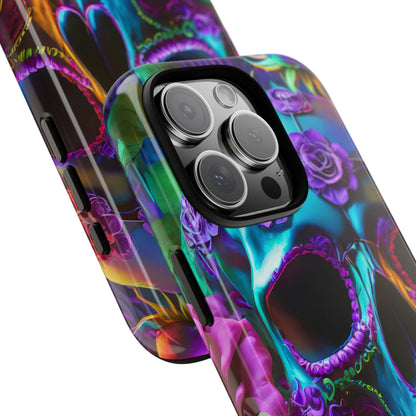 Neon Skull and Roses Vibrant Tough Phone Case