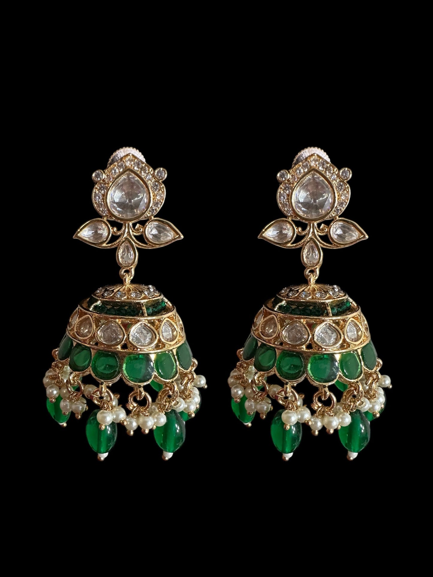 Savera Polki jhumka and tika set in green ( READY TO SHIP )