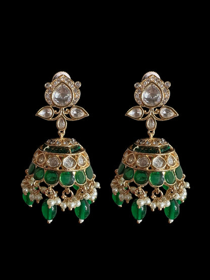Savera Polki jhumka and tika set in green ( READY TO SHIP )