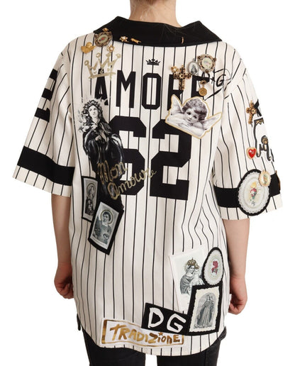 Dolce & Gabbana White Cotton Crystal Charms Amore Shirt