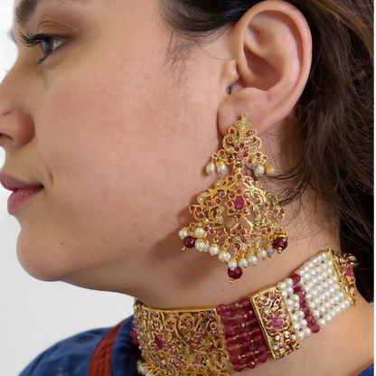 C570 Gold plated jadau choker in Ruby pearls ( READY TO SHIP )