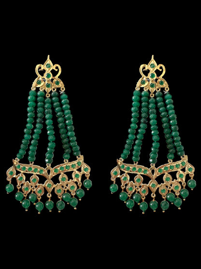 DER589 Amrita jhoomar earrings in green beads  ( SHIPS IN 4 WEEKS  )
