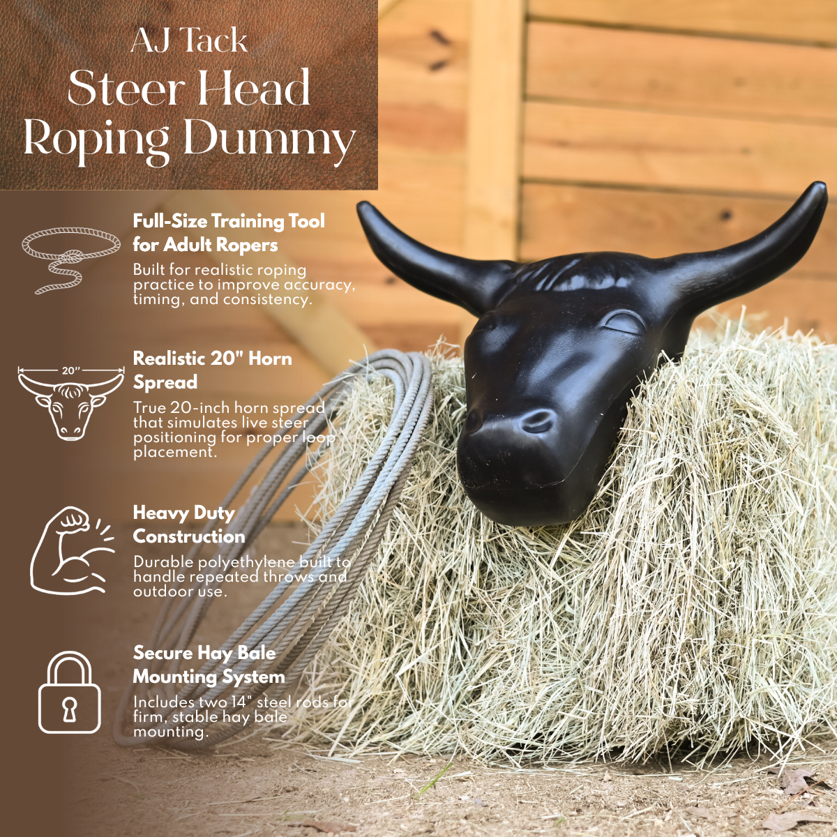 AJ Tack Adult Size 20" Horn Spread Steer Head Roping Dummy - Triathlete Store