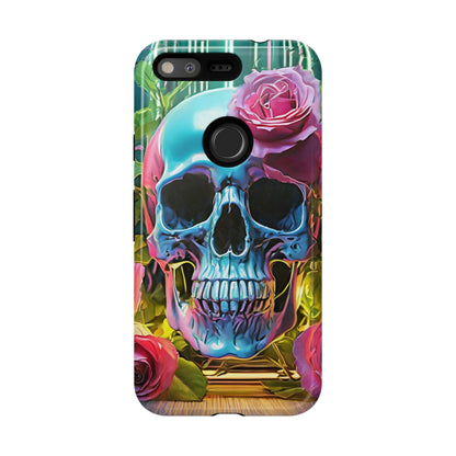 Neon Rose Skull Tough Phone Case