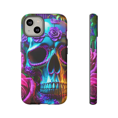 Neon Skull and Roses Vibrant Tough Phone Case
