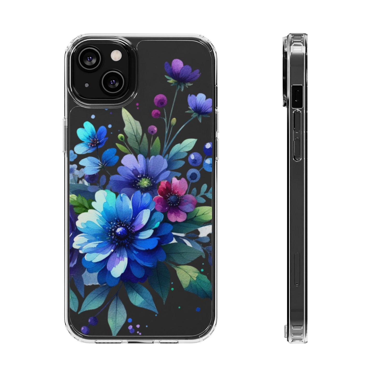 Vibrant Blue Floral Clear Phone Case