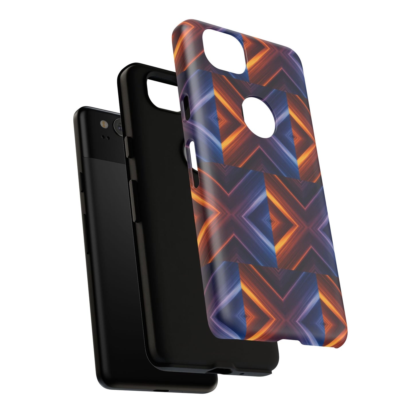 Stylish Tough Phone Case With Blue & Orange Abstract Design