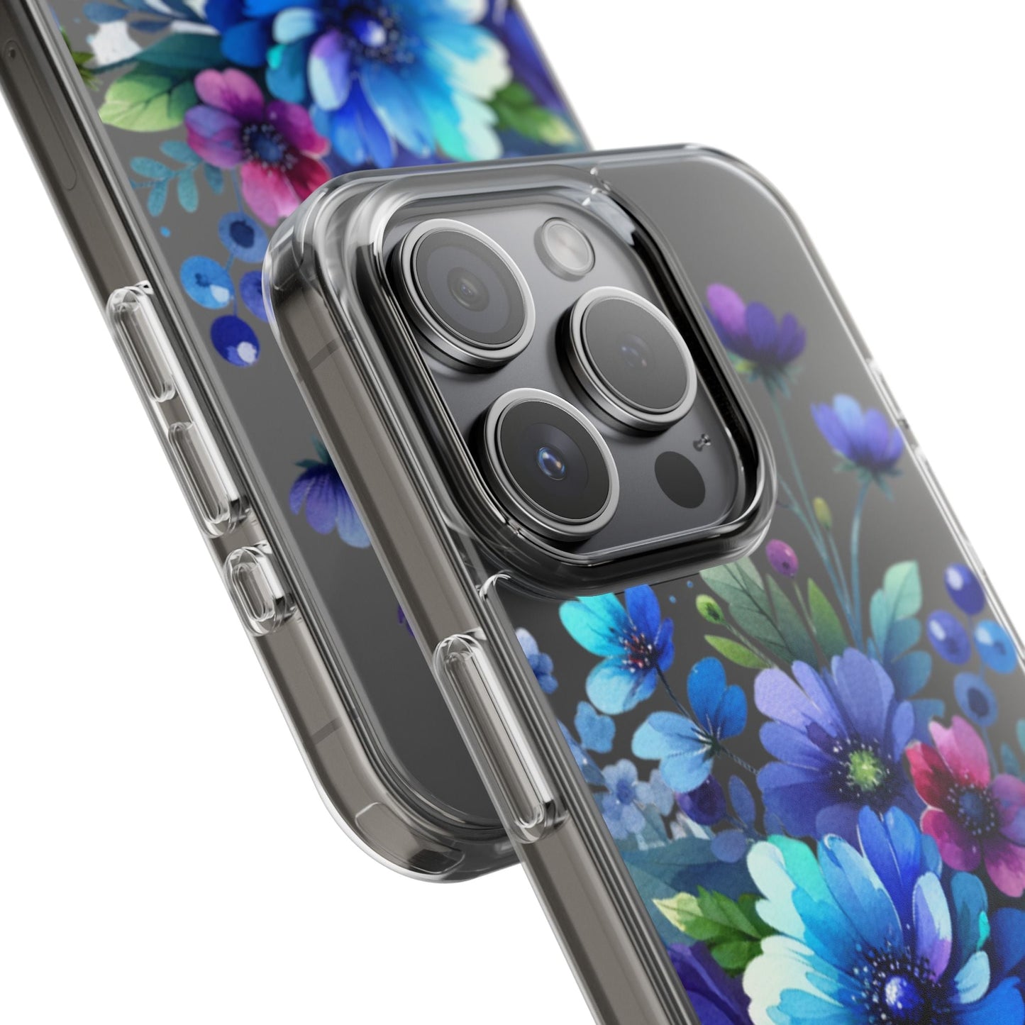 Vibrant Blue Floral Clear Phone Case