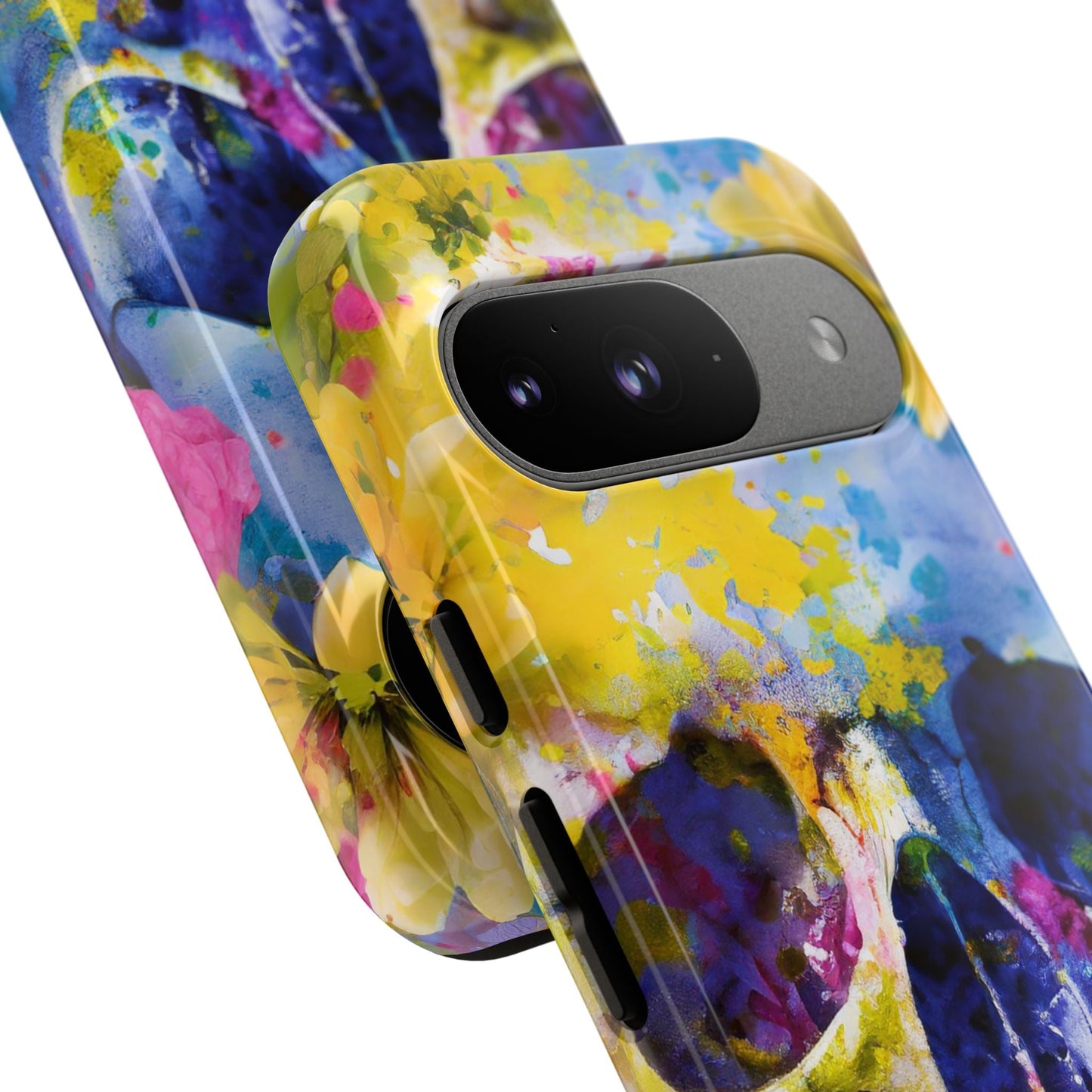 Vibrant Blue Floral Skull Tough Phone Case