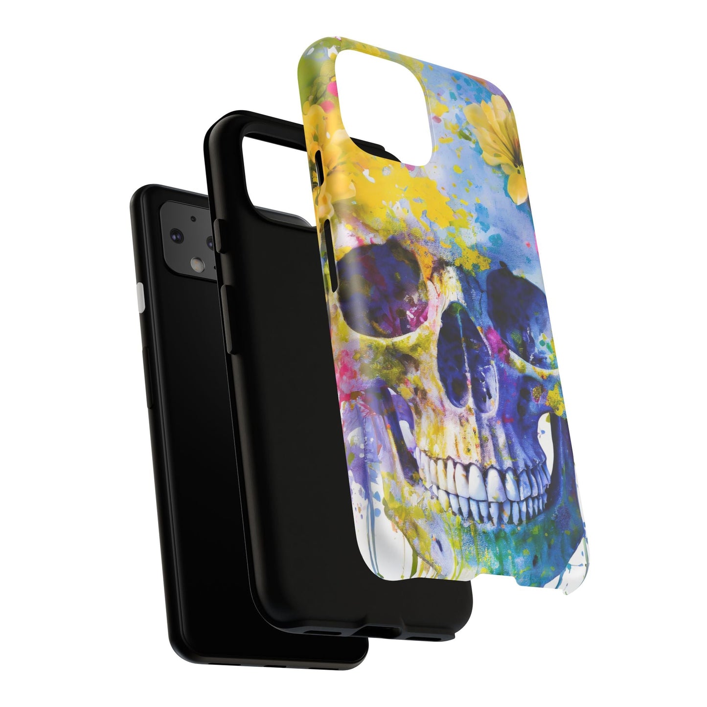 Vibrant Blue Floral Skull Tough Phone Case