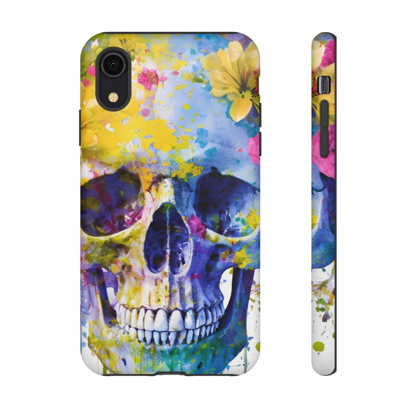 Vibrant Blue Floral Skull Tough Phone Case