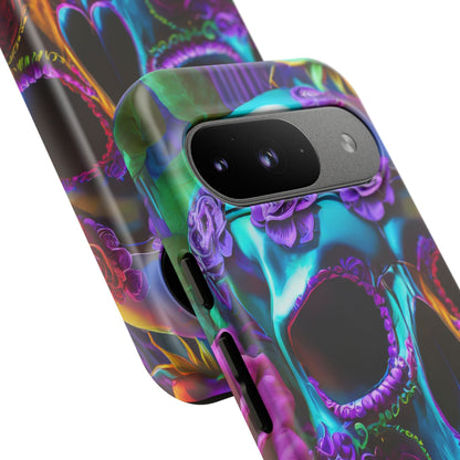 Neon Skull and Roses Vibrant Tough Phone Case