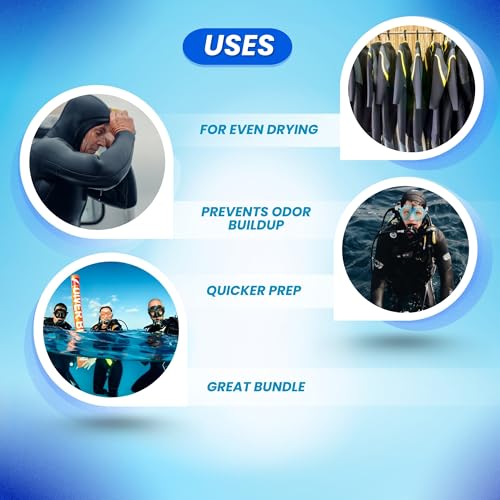 Scuba Choice Wetsuit & Drysuit Hanger Bundle (Blue) – Heavy-Duty Wide-Shoulder Hanger + Anti-Slip DIN Thread Hanger for BCD, Wetsuits & Scuba Gear Storage, Drying & Organization