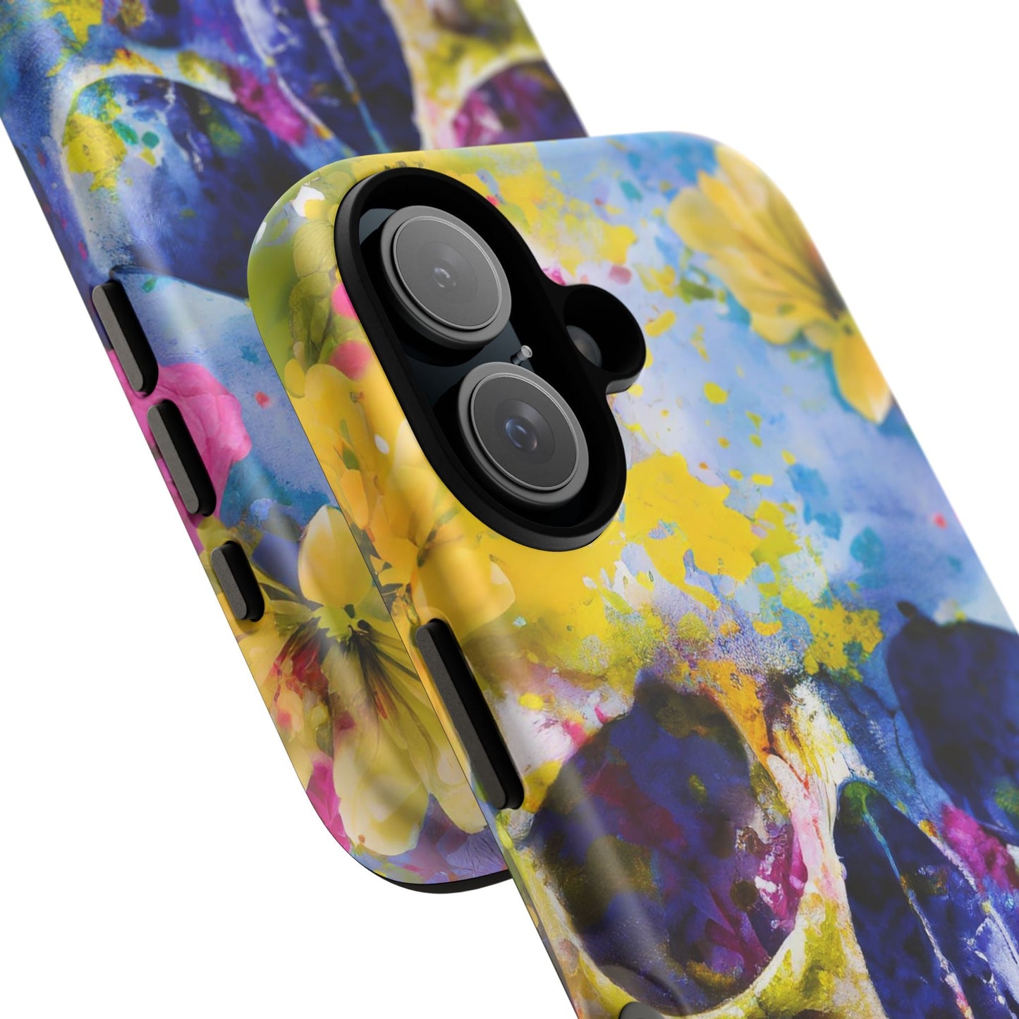 Vibrant Blue Floral Skull Tough Phone Case