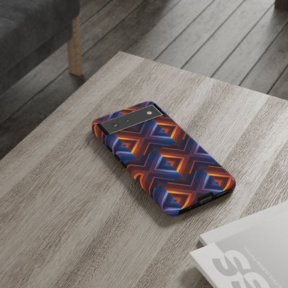 Stylish Tough Phone Case With Blue & Orange Abstract Design
