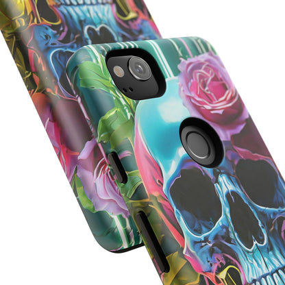 Neon Rose Skull Tough Phone Case