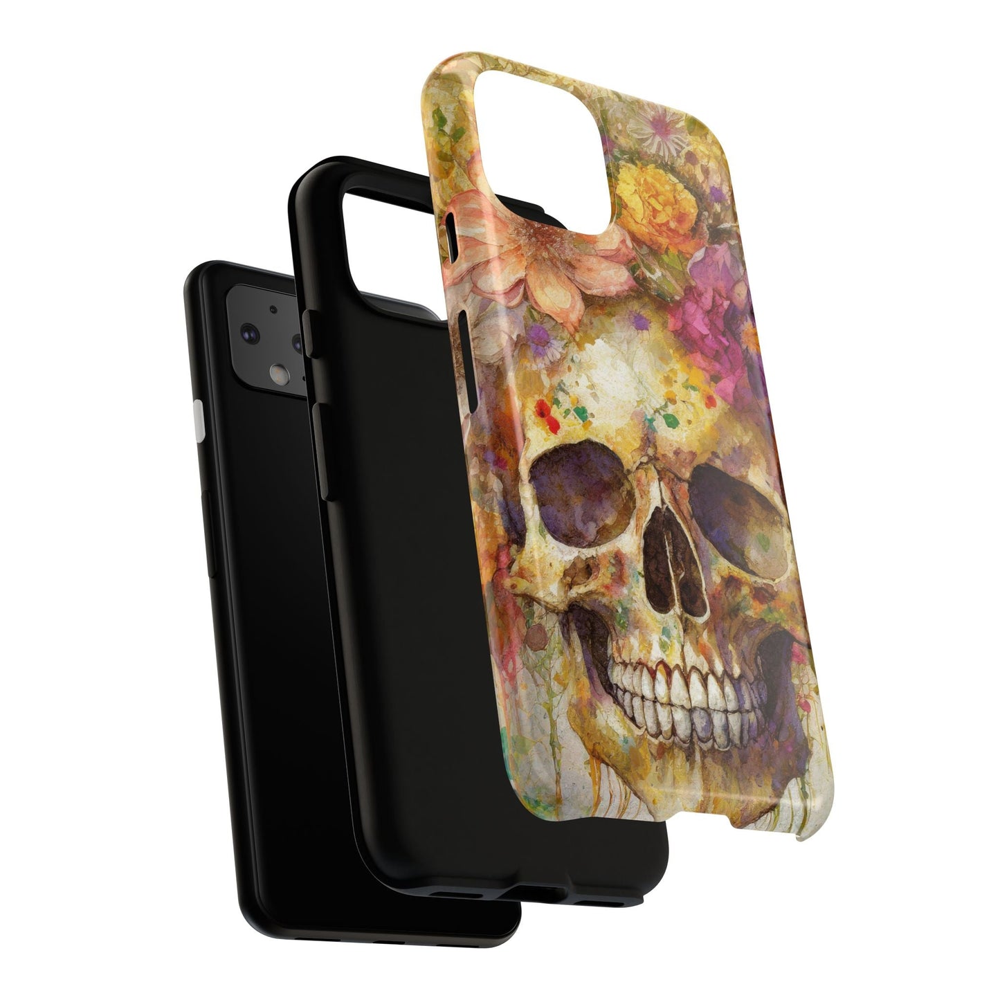 Unique Floral Skull Tough Phone Case