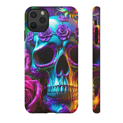 Neon Skull and Roses Vibrant Tough Phone Case